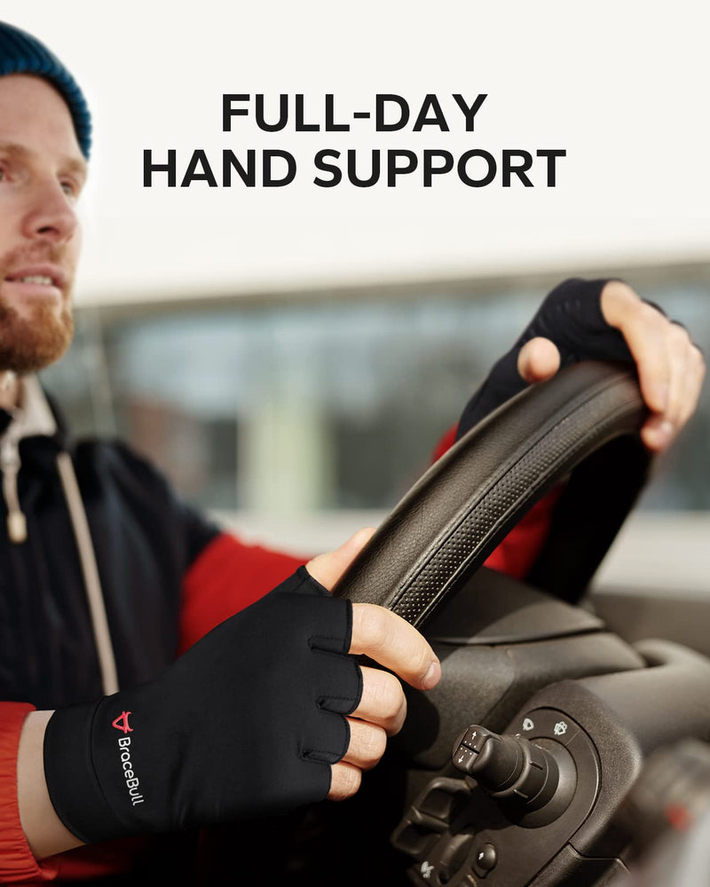 BraceBull Arthritis Gloves (2 Count), Copper Infused Fingerless Compression Gloves for Hand Pain, Carpal Tunnel, RSI, Rheumatoid, Tendonitis, and Relieve Muscle Pain for Women & Men (M, Black) Medium - BeesActive Australia