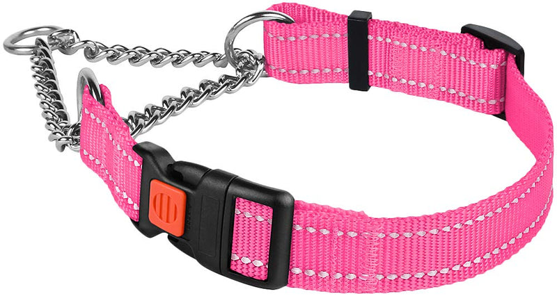 CollarDirect Reflective Dog Collar Martingale Collars Side Release Buckle Chain Training Adjustable Pet Collars Large Pink - BeesActive Australia