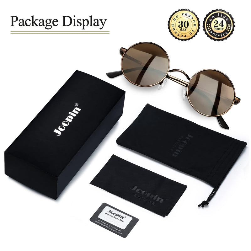 Joopin Polarised Steampunk Sunglasses for Men and Women UV400 Protection Metal Frame Circle Retro Round Sunglasses Mens A13-brown - BeesActive Australia