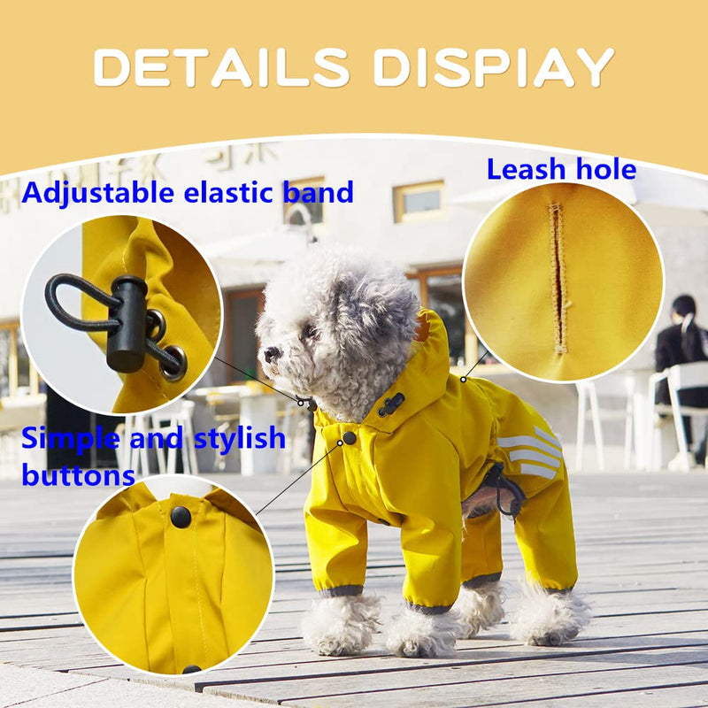 AblePet Puppy Dog Raincoat Hooded Slicker Poncho with Reflective Strap/Leash Hole Windproof Jacket for Small Medium Dogs Yellow - BeesActive Australia