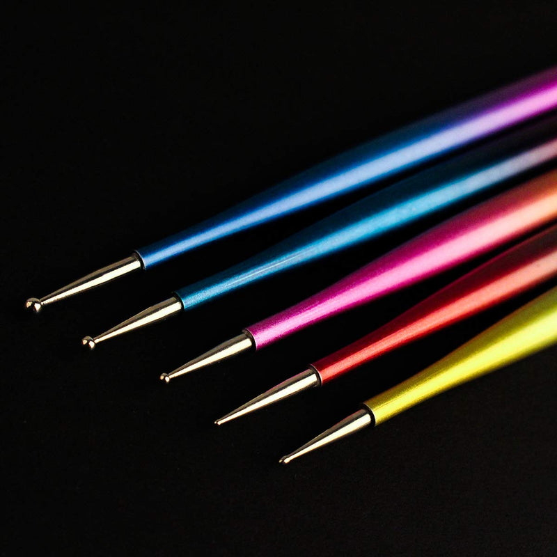 SILPECWEE 5Pcs Double-Ended Acrylic Nail Brush Set Rainbow Nail Dotting Drawing Pen Nail Art Liner Brush Manicure DIY&Salon Tools NO1 - BeesActive Australia