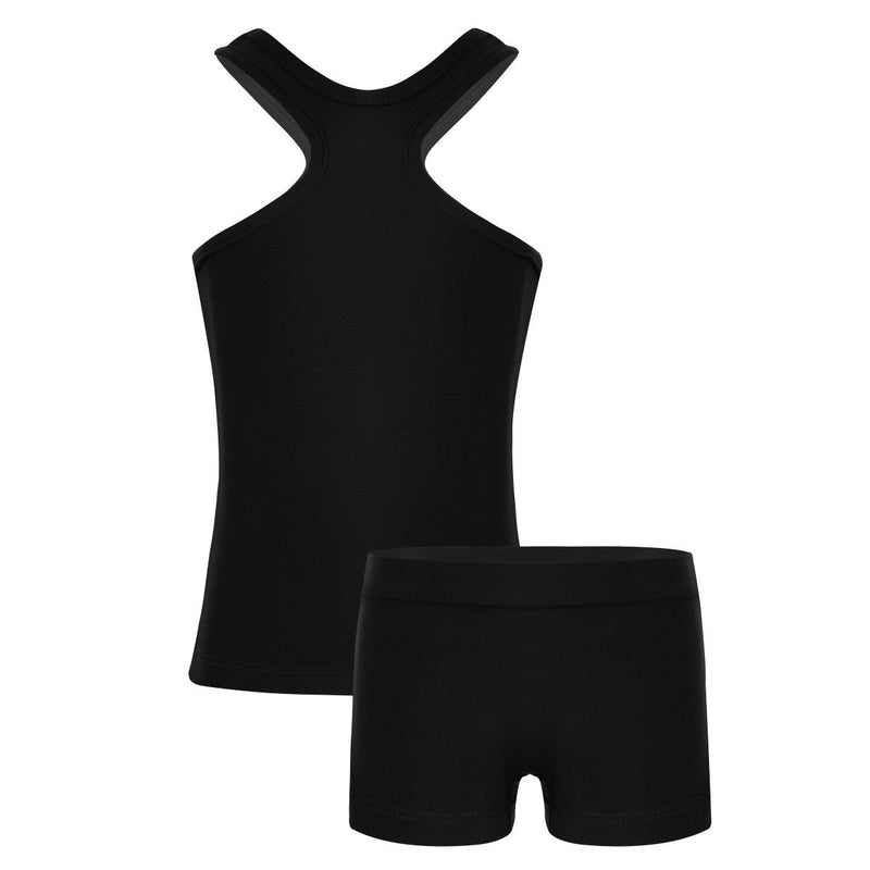 [AUSTRALIA] - zdhoor Kids Girls 2 Piece Ballet Dance Sports Workout Gymnastics Leotard Racer Tank Top with Bottoms Set Black 8 