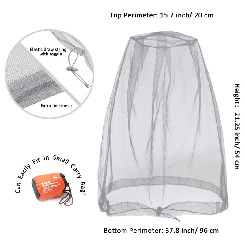 Cinvo Head Net Mesh Bug Net Face Netting Updated Bigger Size for Mosquitoes Bugs No See Ums Insects Gnats Midges from Outdoor, Spacious Net Room Works Over Most Hats Comes with Free Stock Pouch- Grey - BeesActive Australia