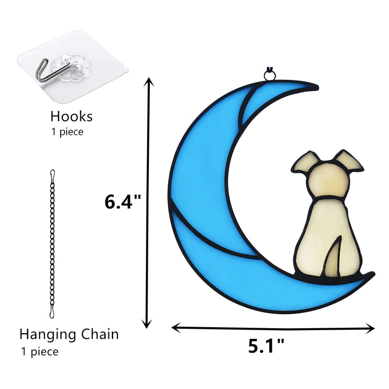 Lcensp Stained Glass Dog Memorial Gifts for Dog Lovers, A Light Yellow Dog Decor on Blue Moon Window Hangings Suncatcher, Loss of Dog Sympathy Gift, Pet Loss Remembrance Gifts in Memory of Dog(Yellow) - BeesActive Australia