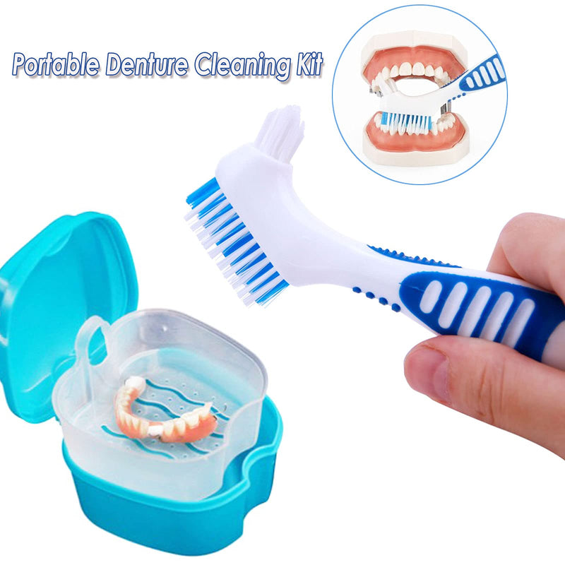 HRASY Denture Bath Case with Denture Cleaning Brush Kit - 2 Pcs Denture Bath Case Cup Box Holder Storage Soaking Container with Strainer Basket | 2 Pcs Denture Toothbrushes for False Teeth Cleaning - BeesActive Australia