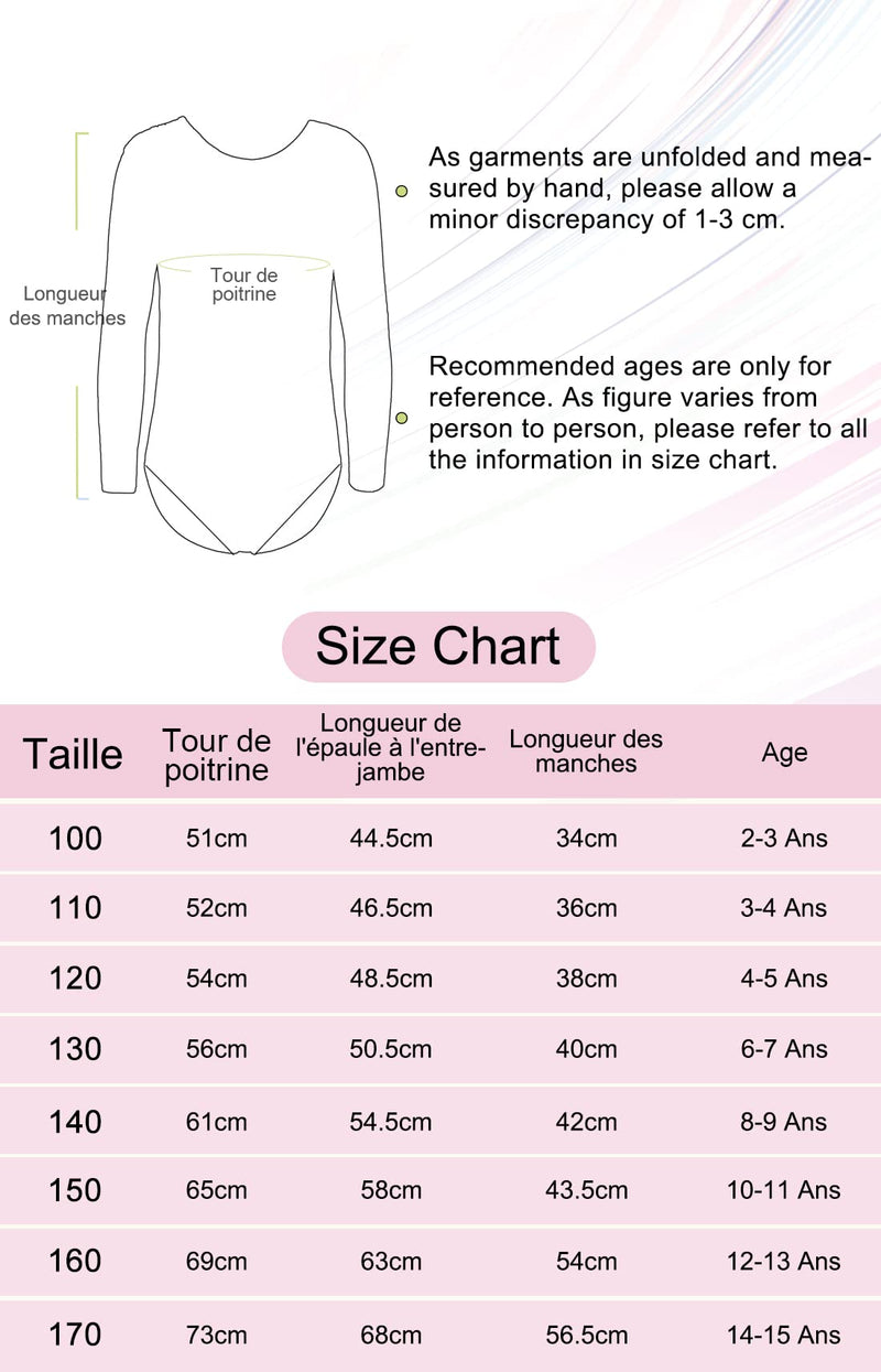 Gymnastics Leotard for Girls Stripe Starry Sky Long Sleeves Athletic Unitard for Little Girls 2-15 Years Black 9-10 Years - BeesActive Australia