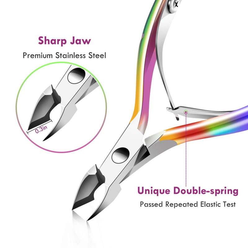 Cuticle Trimmer with Cuticle Pusher, XUNXMAS Cuticle Remover Cutter Nipper Scissor and Triangle Cuticle Nail Pusher Peeler Scraper, Durable Dead Skin Clipper Manicure Pedicure Tools Colorful - BeesActive Australia