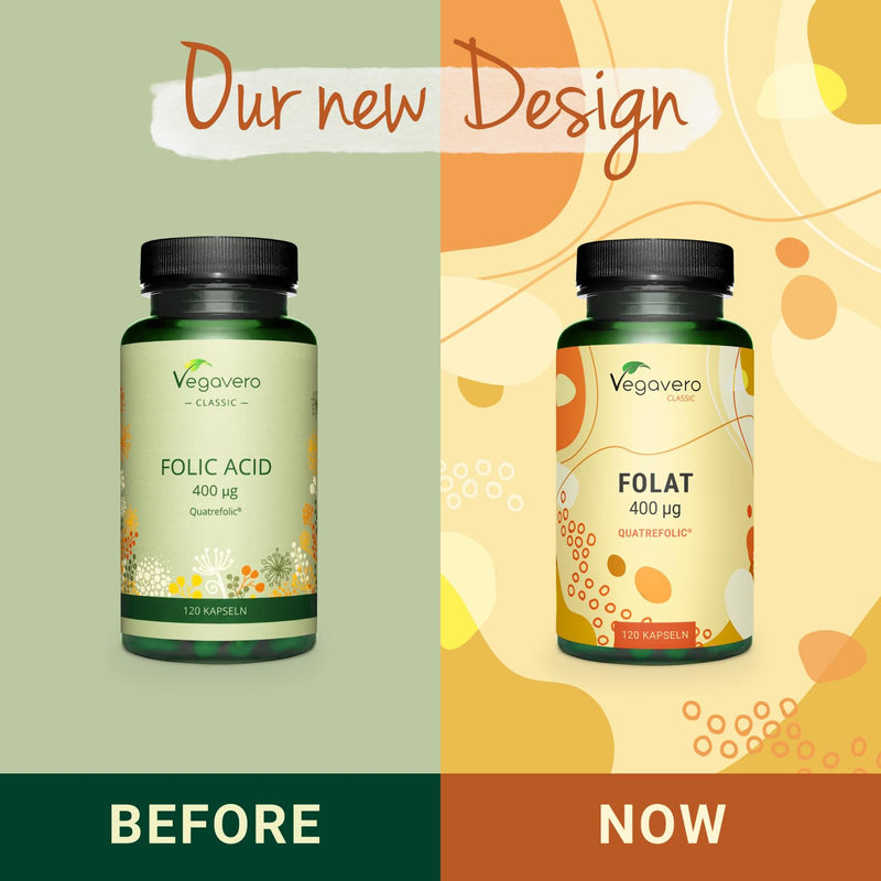 Natural Folic Acid Pregnancy Vegavero� 400mcg | NO Additives | Vitamin B9 Quatrefolic� (5-MTHF) Methyl Folate Supplements for Preconception & Maternal Tissue Growth | 120 Vegan Capsules - BeesActive Australia
