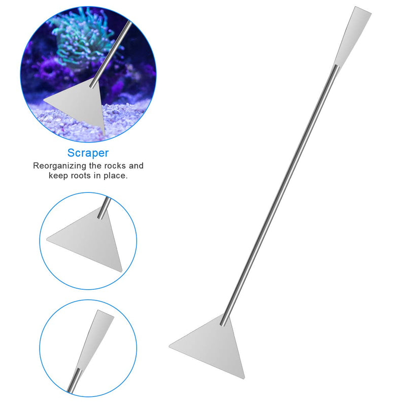 Liveek 7 in 1 Aquarium Aquascape Tools Kit 15 inch, Aquatic Plant Extra Long Aquascaping Tool for Aquarium Fish Tanks Clean Tools Sets with Silver Tweezers Scissors Spatula, Fish net, PH Paper, Bags - BeesActive Australia