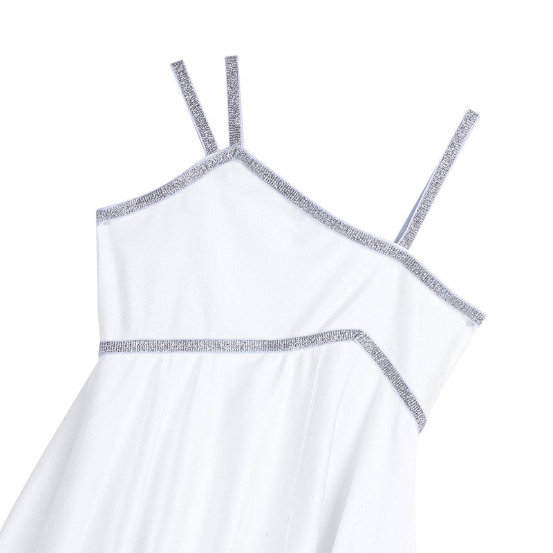 [AUSTRALIA] - easyforever Kids Girls Ballet Dance Irregular Shoulder Straps Shiny Gymnastics Leotard Dress White 10 