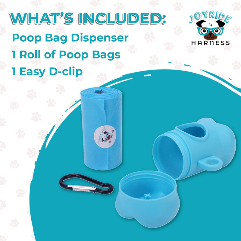 Joyride Harness Poop Bag Dispenser - Additional Unscented Roll of Premium 9”x13” Poop Bags Included, Universal Fit, D-Clip Attaches to Leash or Harness, Clean, Convenient & Secure Poop Disposal System - BeesActive Australia