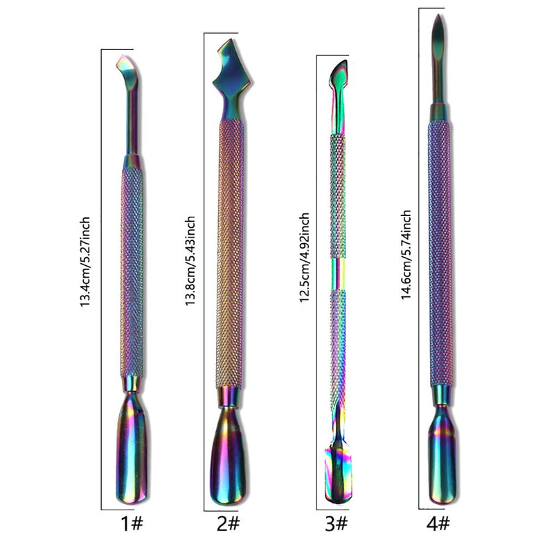 ONNPNN 4 Pieces Dual-Ended Cuticle Pusher, Stainless Steel Pedicure Manicure Tools, Rainbow Dead Skin Remover, Professional Trimmer Cutter Clipper Nail Art Tool Set for Fingernails and Toenails - BeesActive Australia