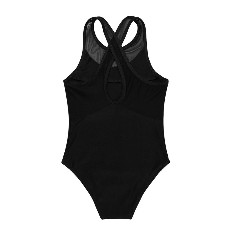 [AUSTRALIA] - dPois Kids Girls' Mesh Splice Criss-Cross Back Gymnastics Sports Ballet Dance Leotard One-Piece Jumpsuit Black 8 