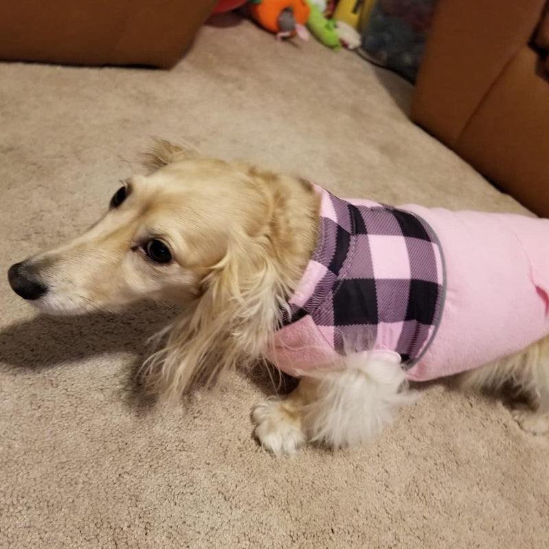 SCIROKKO Polar Fleece Dog Vest Winter Coat with Water-Proof Side - Reversible Pet Cold Weather Clothes - Plaid Jacket Cute Clothing for Puppy & Cats M-Ncek 12",Chest 17",Back 12.6" Pink - BeesActive Australia