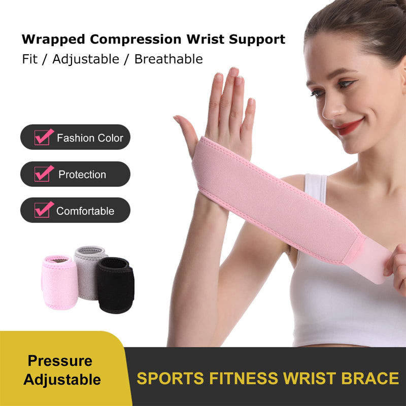 Wrist Support Compression Wrist Brace Elastic Adjustable Carpal Tunnel Support for Sports Protecting, Fitness, Arthritis, Tendonitis Pain Relief One Size Fits Left or Right Hand Single (Pink, 1 Pcs) Pink - BeesActive Australia