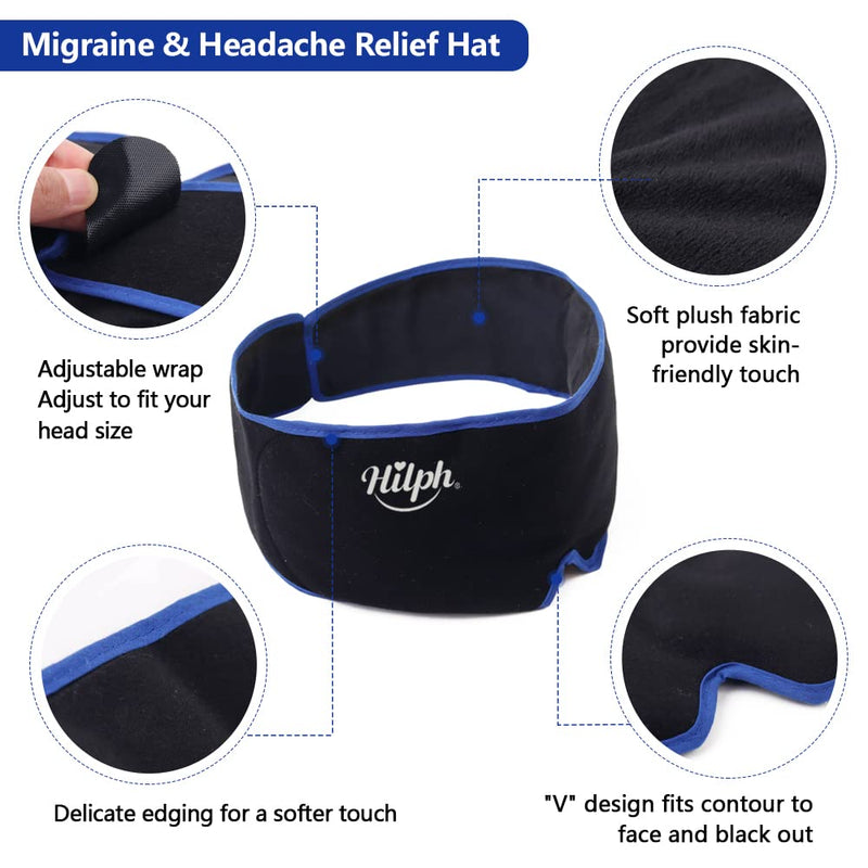 Hilph Migraine Relief Cap, Reusable Headache Relief Hat Migraine Relief Ice Head Wrap Hot Cold Therapy Flexible Gel Ice Pack for Head Tension, Puffy Eyes, Sinus Pain, Stress Relief, Chemo -Black Black - BeesActive Australia