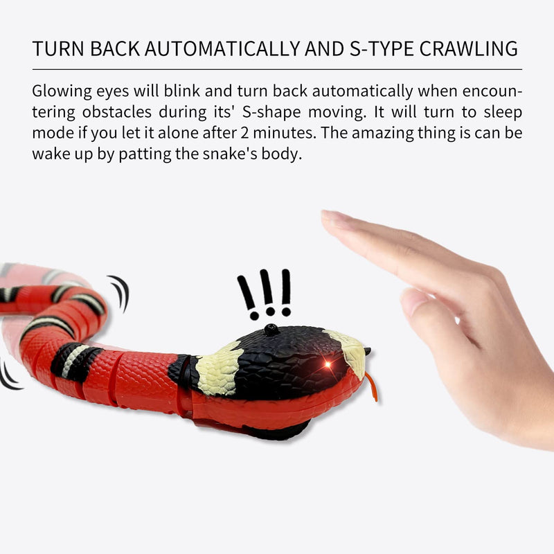 Snake Cat Toy for Cats, Smart Sensing Snake Rechargeable, Automatically Sense Obstacles and Escape, Realistic S-Shaped Moving Electro-Sensing Cat Snake Toy Red - BeesActive Australia