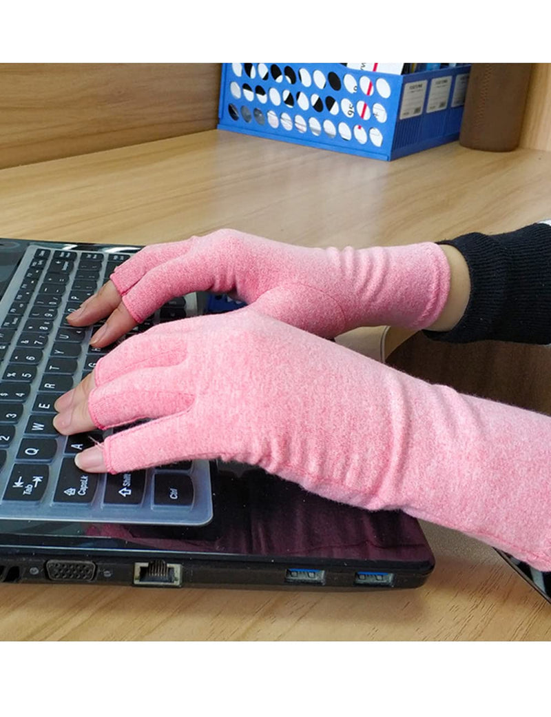 Donfri 1 Pairs Arthritis Gloves Fingerless Compression Gloves for Women Men Relieve Symptoms Rheumatoid Osteoarthritis Raynauds Disease Breathable Comfortable Machine Washable (Pink (1 Pair), M) Pink (1 Pair) - BeesActive Australia
