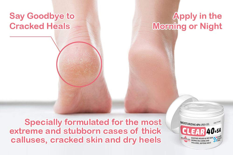 CLEAR 40 +SA, 40% Urea Gel + 2% Salicylic Acid, 4 oz w/Tea Tree & Coconut Oil, Aloe Vera, Callus & Corn Remover Softens Cracked Heels, Feet, Elbows, Hands, Nails, Superior hydration to Urea Creams - BeesActive Australia