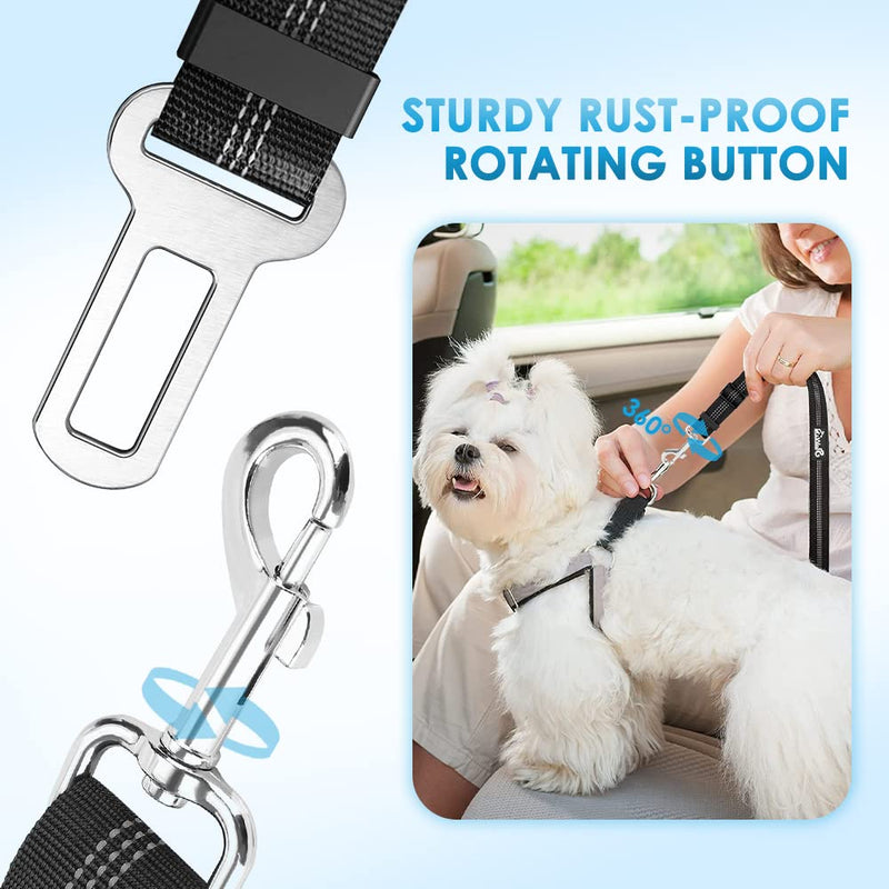 Lukovee Dog Car Seat Belt, 2 Pack Headrest Restraint Seatbelt, Adjustable Pet Safety Leads with Reflective Elastic Bungee for Dog Harness Collar Travel Daily Use Headrest + Clip + 1 Bowl (Dual Restraint) Black - 1 Pack - BeesActive Australia