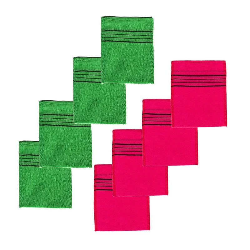 NOPIGO 8 pcs Korean Exfoliating Bath Washcloth (Red 4 & Green 4) Red 4 & Green 4 - BeesActive Australia