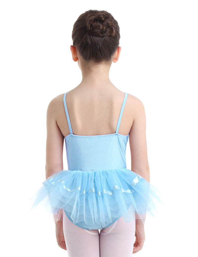 [AUSTRALIA] - Agoky Kids Girls Sleeveless Camisole Ballet Dance Dress Leotard Ballerina Tutu Skirt Dance Wear Costumes Sky Blue (Straps) 5-6 