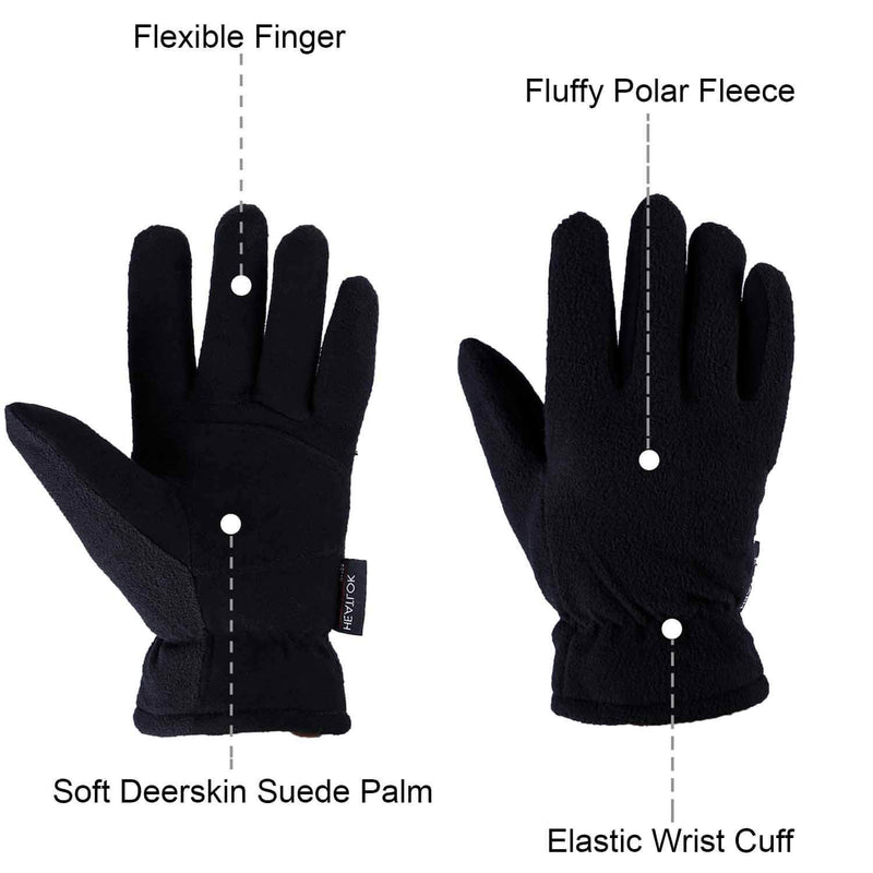 Men Women Winter Gloves Deerskin Suede Leather Palm -20°F Cold Proof Work Glove Denim-black Small - BeesActive Australia