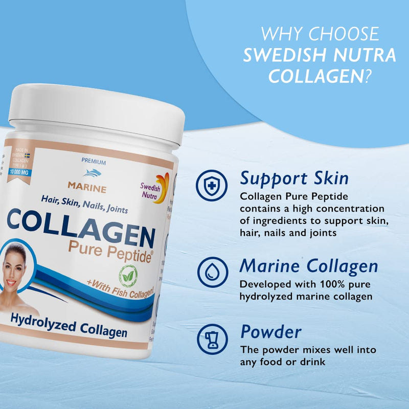Swedish Nutra Powder Marine Collagen - Pack of 300g, 30 Day Supply | Minimize Fine Lines, Wrinkles & Improve Skin Elasticity | High Absorption Rate - BeesActive Australia