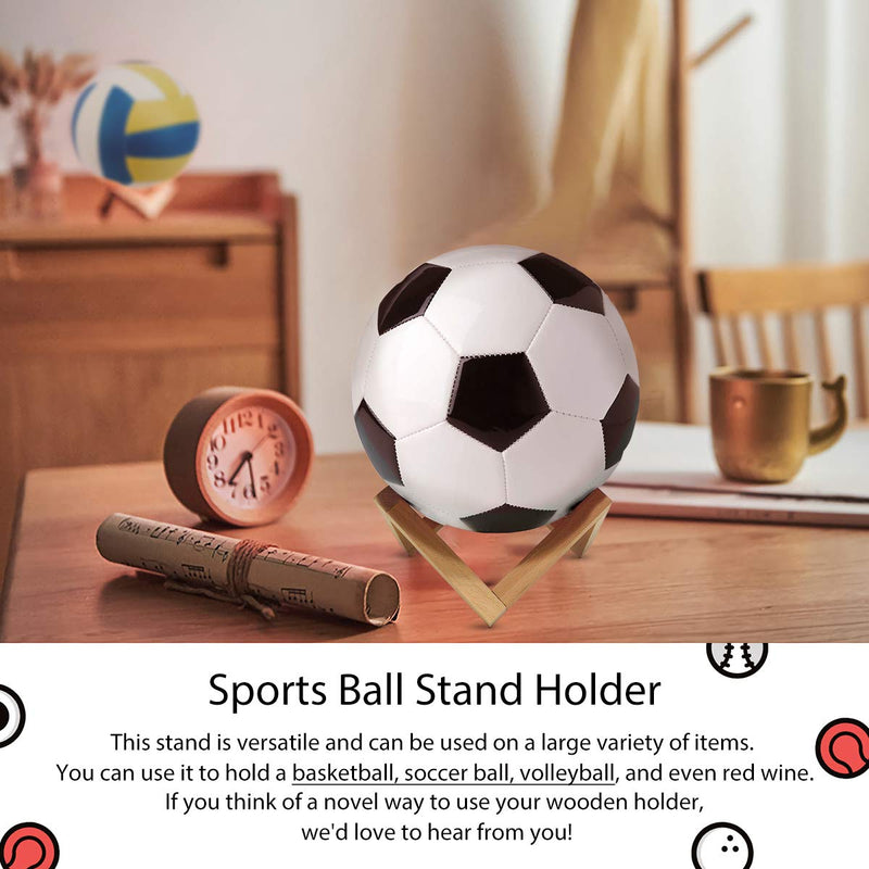 VanSeven 2 PCS Wood Basketball Stand Display Holder, Cool 3D Shape Soccer Ball, Volleyball Display Storage - BeesActive Australia