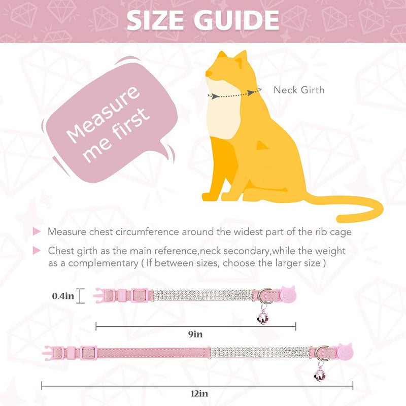 EXPAWLORER Cat Collar Breakaway with Bells - 2 Pack Rhinestones Bling Diamante Collars - Soft Velvet Safe Adjustable Shing Collar for Cats Kitty Girls and Small Dogs Pink + Purple - BeesActive Australia