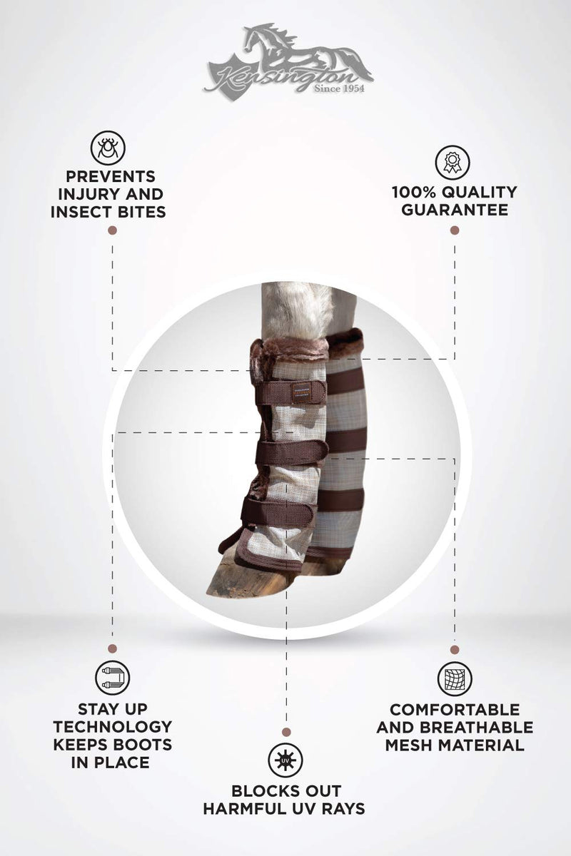 Kensington Draft Fly Boots with Comfortable Fleece Trim — Stay-Up Technology with Straps — Protection from Insect Bites and UV Rays Large 500 - Desert Sand - BeesActive Australia