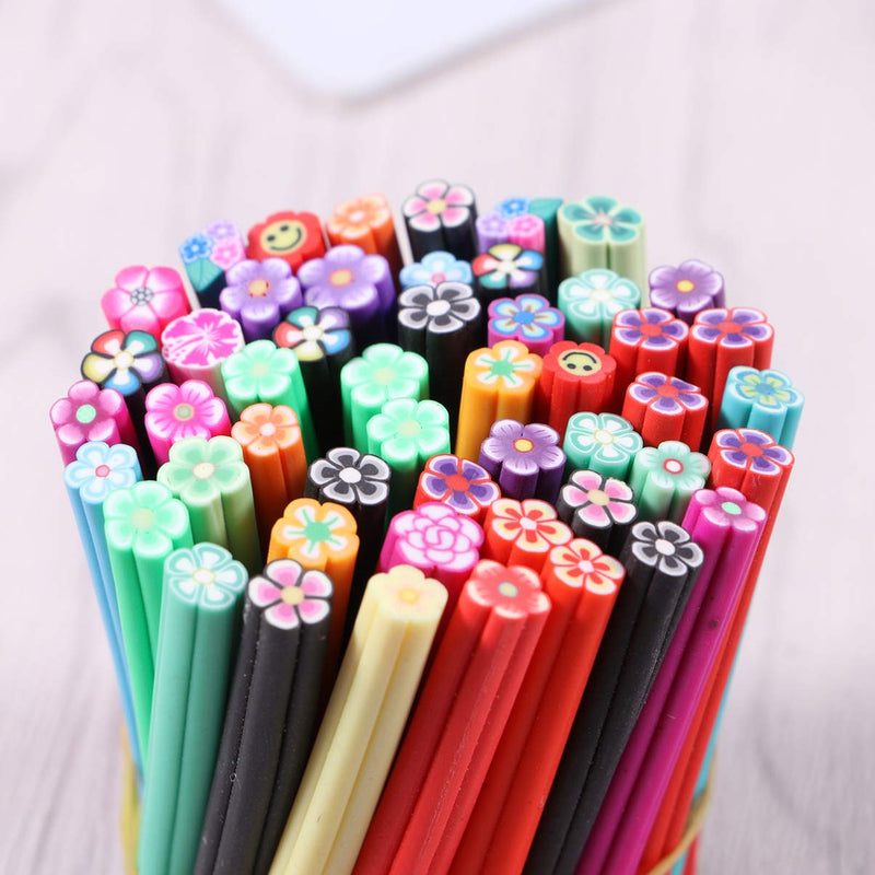 FRCOLOR 50pcs 3D Nail Art Stickers Manicure Fimo Canes Rods Sticks for DIY Nail Decoration 5 x 50 mm (Flower Style) - BeesActive Australia