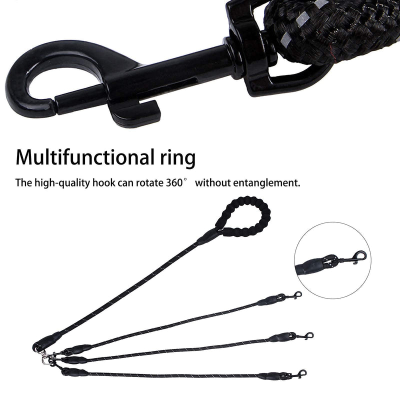 Greeney Dog Leash,No Tangle Multiple Dog Rope Leash Nylon Pet Straps for Dog Outdoor Walking 4 Way Black - BeesActive Australia