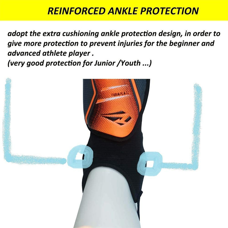 Rawxy Football Soccer Shin Guard with Ankle Protection Exceptional Flexible Soft Light Weight - for Adult Junior Youth Boys Girls Neo Orange Large - BeesActive Australia