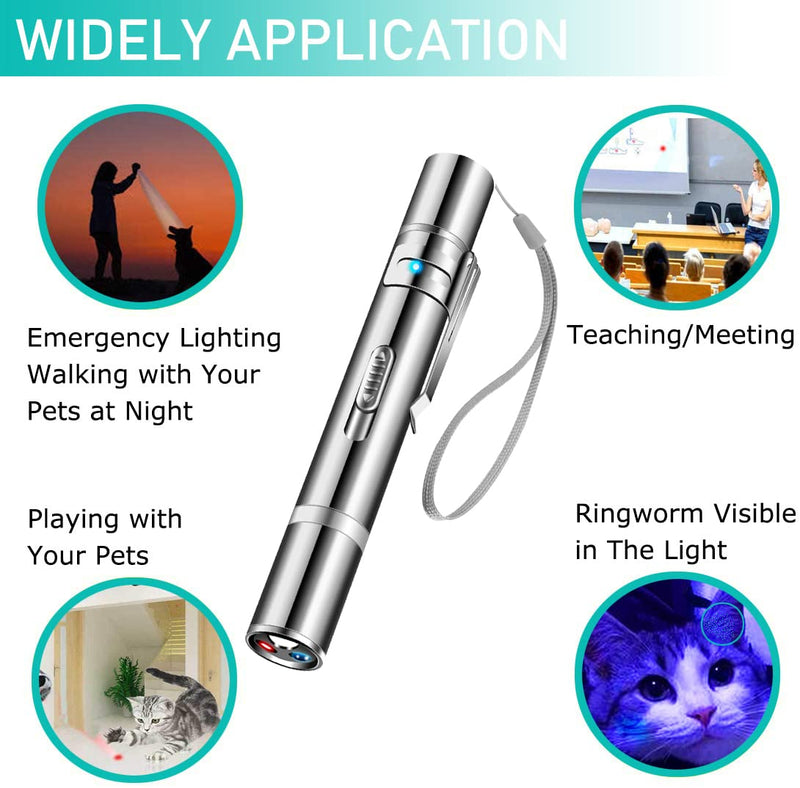 Cowjag Cat Laser Toy, 7 Adjustable Patterns Laser Pointer, USB Recharge Laser, Long Range 3 Modes Training Chaser Interactive Toy, Dog Laser Pen Toy Silver - BeesActive Australia