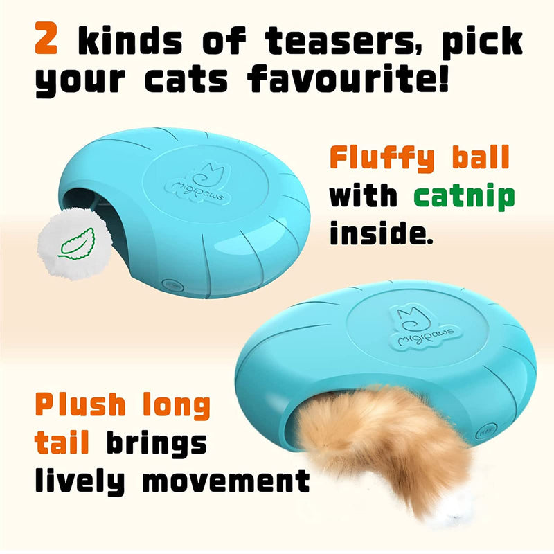 Migipaws Cat Toys Interactive Fluffy Ball Squeak Hide and Seek in a Mice Hole Smart Kitten Teaser Automatic Timer On Off Fur Tail Refill - BeesActive Australia