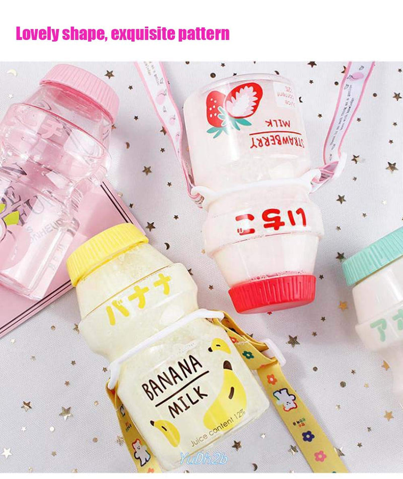 RMZ 【Send Matching Straps】 Plastic Water Bottle Tour Drinking Bottle Yakult Shape Cute Kawaii Milk Carton Shaker Bottle for Kids/Girl/Adult Glass(480ml) 14X7.5X7.5CM Avocado - BeesActive Australia