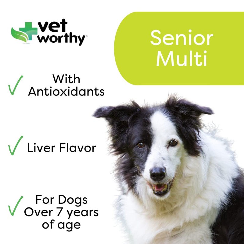 Vet Worthy Senior Multivitamin Chewable for Dogs - Antioxidants and Nutritional Support - Daily Support - Essential Vitamins, Minerals, & Enzymes- Liver Flavor Chewable for Dogs - 60 Tablets - BeesActive Australia