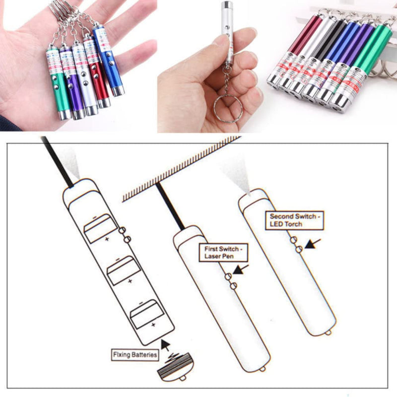 Mini Cat Toys Laser Pointer Pen Keychain Flashlight Funny Dog Stick Pet Lamp White Light LED Infrared Button Electronics Included (6 Color Mix Pack, 6 Color Mix) 6 color mix Pack - BeesActive Australia