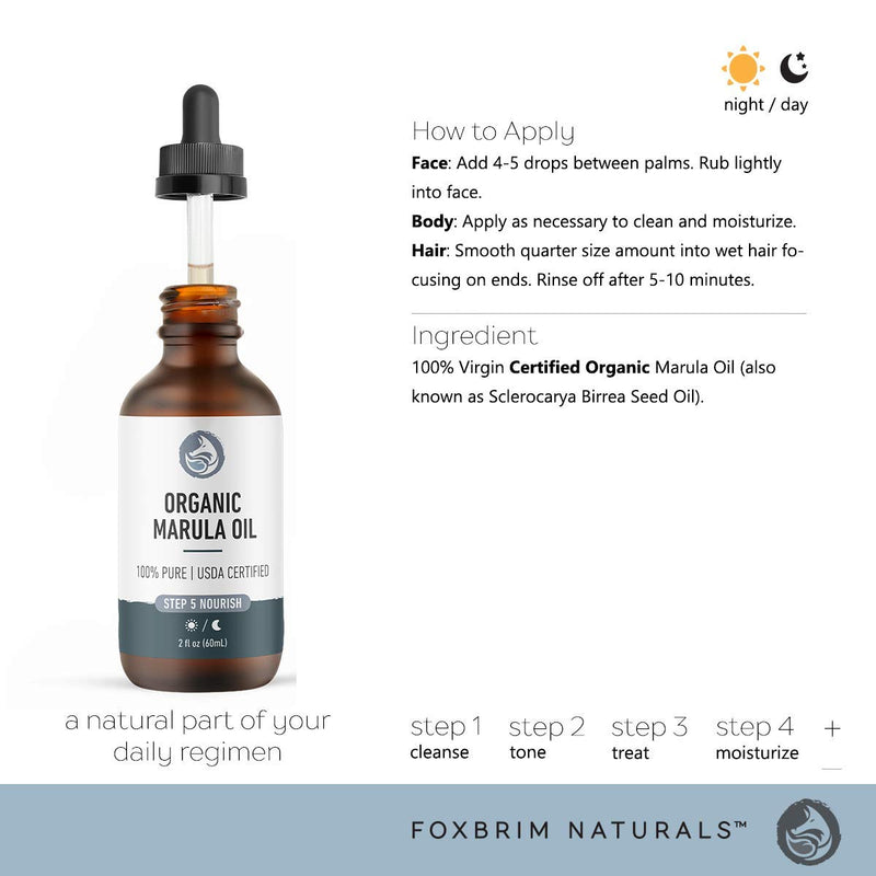 Organic Virgin Marula Oil for Face, Hair & Nails - Best for Anti Aging, Dry, Sun Damaged Skin - Facial & Body Moisturizer - by Foxbrim Naturals 2 oz - BeesActive Australia