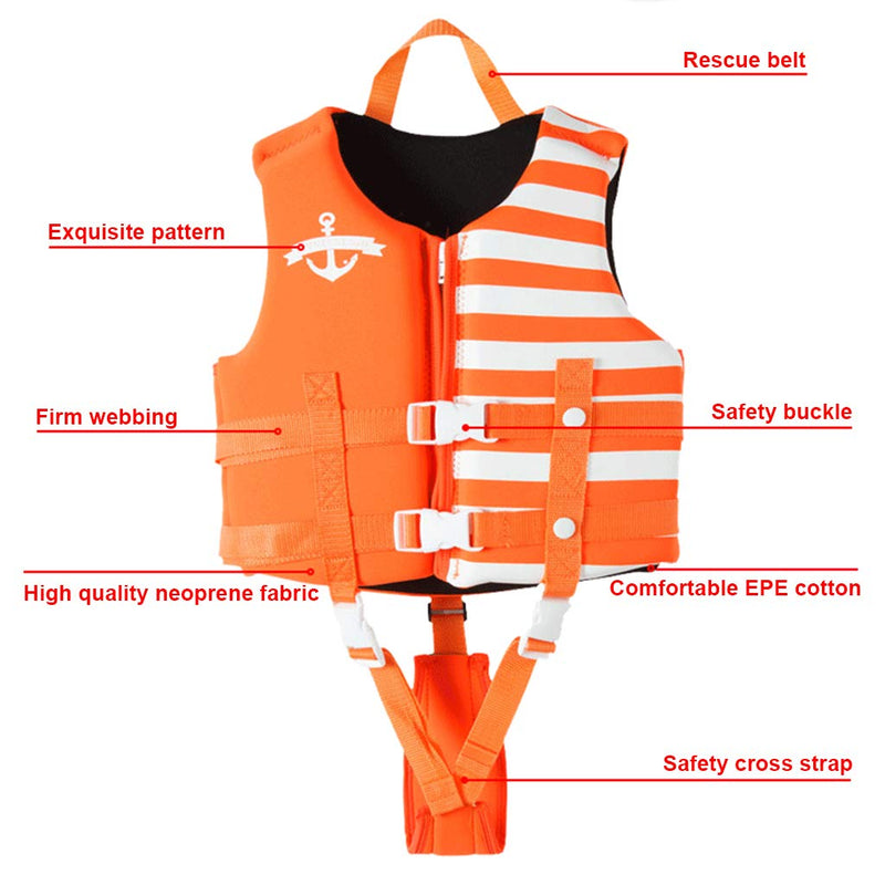 [AUSTRALIA] - OldPAPA Kids Swim Vest - Child Life Jacket Baby Float Swimwear with 3 Safety Buckle, S-XL Orange Medium 