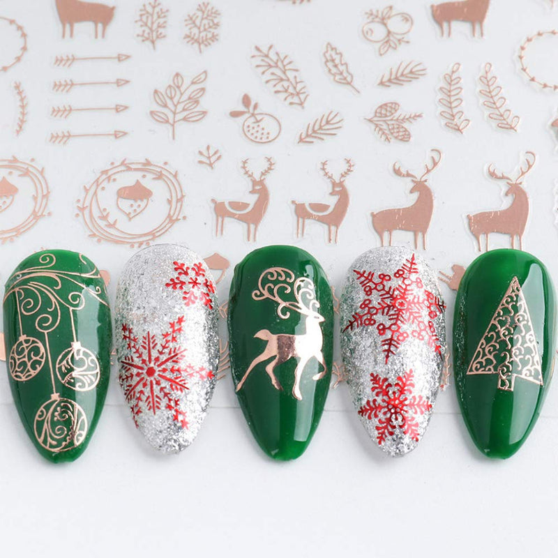 Christmas 3D Nail Art Stickers Laser Xmas Nail Decals Snowflake Elk Leaf Snowman Santa Tree Candy Winter Self Adhesive Nail Stickers New Year Charms Nail Supplies DIY Decorations 9 Sheets RoseGold - BeesActive Australia