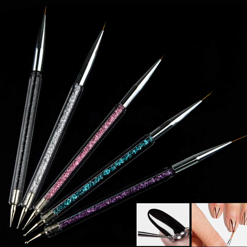 5Pcs Nail Art Liner Brushes, Mwoot Dual Tipped Painting Drawing Nail Design Brush Pen, Nail Art Brush Dotting Pen - BeesActive Australia