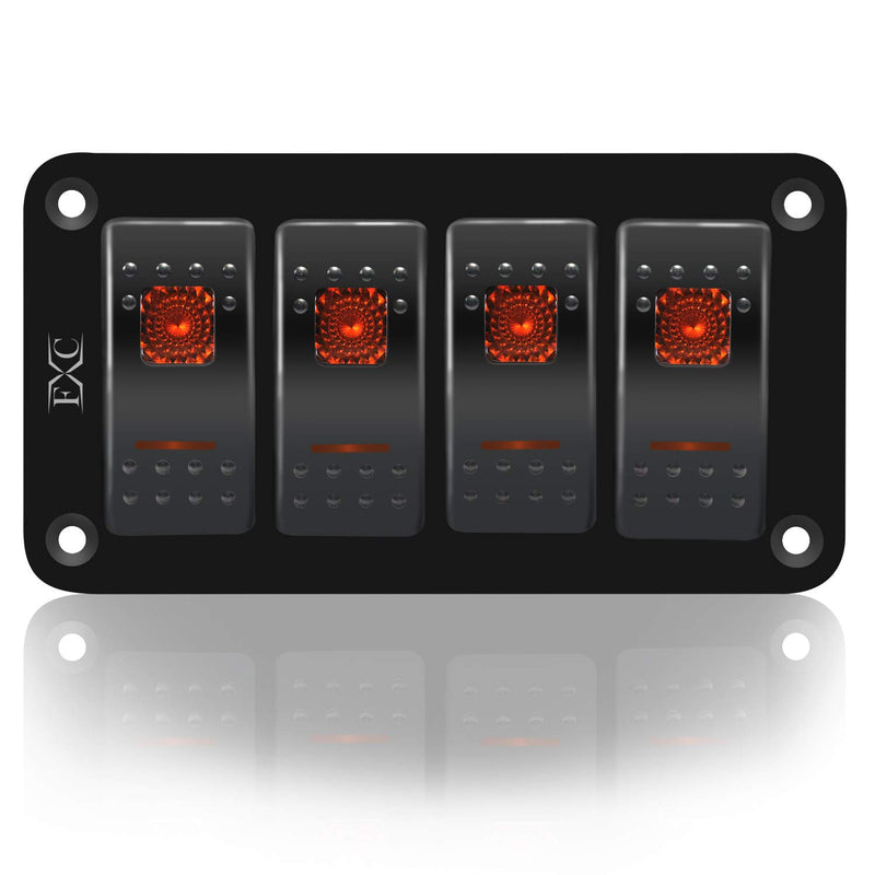 [AUSTRALIA] - FXC Rocker Switch Aluminum Panel 4 Gang Toggle Switches Dash 5 Pin ON/Off 2 LED Backlit for Boat Car Marine 