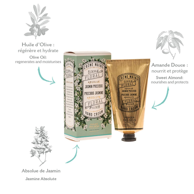 Panier des Sens - Hand Cream for Dry Cracked Hands and Skin – Jasmine Hand Lotion, Moisturizer, Mask - With Olive and Almond Oil - Hand Care Made in France 97% Natural Ingredients - 2.5floz Precious Jasmine 2.6 Fl Oz (Pack of 1) - BeesActive Australia