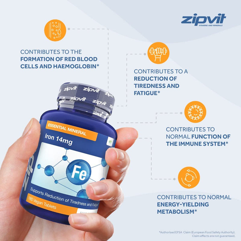 Iron Tablets 14mg, 180 Vegan Tablets. Supports Cognitive Function and The Immune System. Reduces Tiredness and Fatigue. Vegetarian Society Approved. - BeesActive Australia