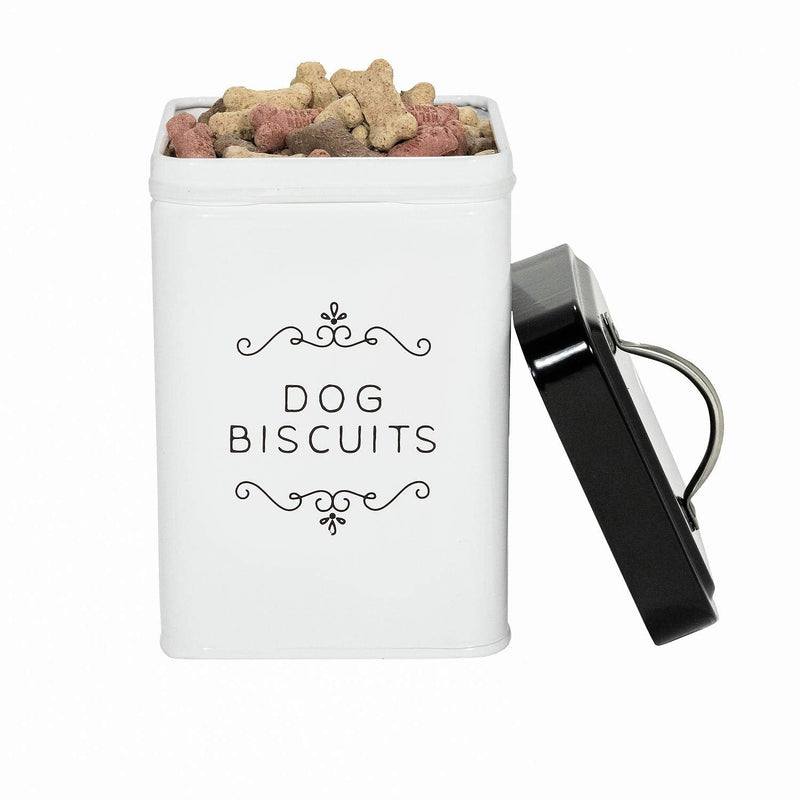 Amici Pet Pet Treat Collection, , Sparky Dog Biscuits Metal Storage Canister, 36 oz, White - BeesActive Australia