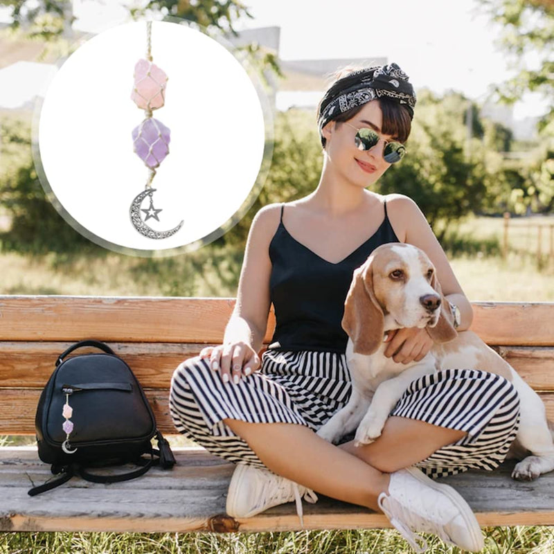 WULILONG Rose Quartz Amethyst Pendant Crystal Car Hanging Ornament Hanging Car Charm Healing Crystal Accessories Crystal Stones Reiki for Meditation Protection (RoseCrystal+Amethyst) Rosecrystal+amethyst - BeesActive Australia