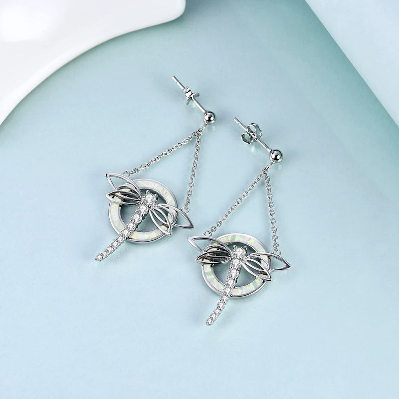 TOUPOP Dragonfly/Butterfly/Hummingbird/Elephant/Turtle Earrings Sterling Silver Animals Dangle Drop Earrings with Blue Circle Crystal Small Cute Animals Jewelry Gifts for Women Girls Friends Birthday Christmas Opal dragonfly earrings - BeesActive Australia