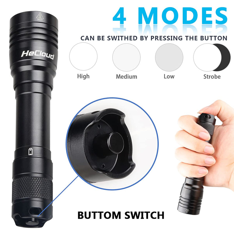 HECLOUD Scuba Diving Flashlight Dive Torch 1200 Lumens IPX8 Waterproof Underwater Safety Light with USB Charger 4 Modes for Submarine Deep Sea Cave at Night Daily Use - BeesActive Australia